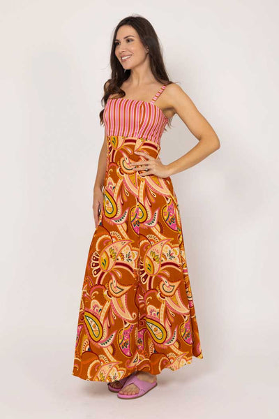 CHARLO - NATALIE DRESS - RUST PAISLEY