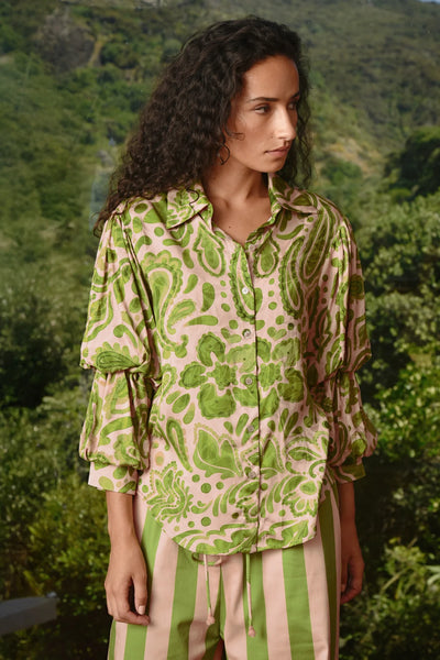 COOPER - PLEAT AND GREET TOP - BLUSH/GREEN FLORAL