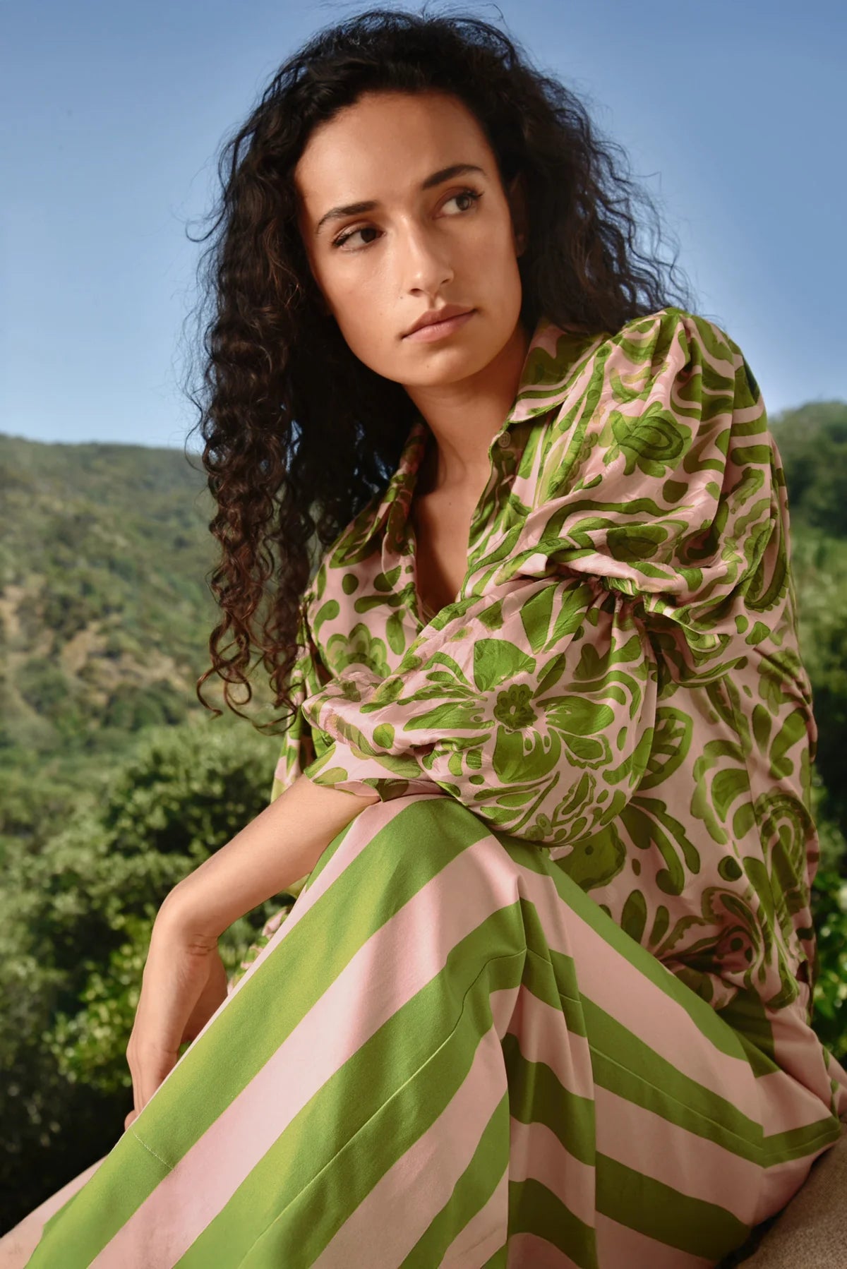 COOPER - PLEAT AND GREET TOP - BLUSH/GREEN FLORAL
