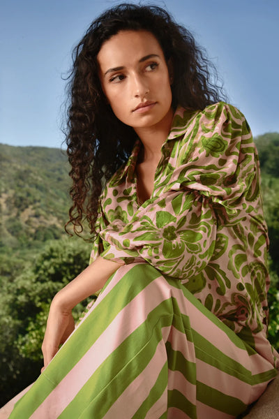 COOPER - PLEAT AND GREET TOP - BLUSH/GREEN FLORAL