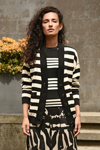 COOPER - I DON'T STRIPE CARDIGAN - BLACK/VINTAGE STRIPE