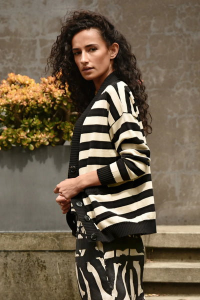 COOPER - I DON'T STRIPE CARDIGAN - BLACK/VINTAGE STRIPE