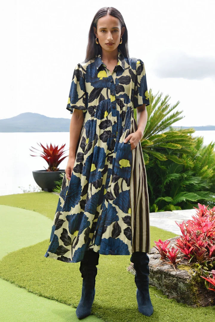 COOPER - MADE FOR EACH OTHER DRESS - LIME/BLUE FLORAL