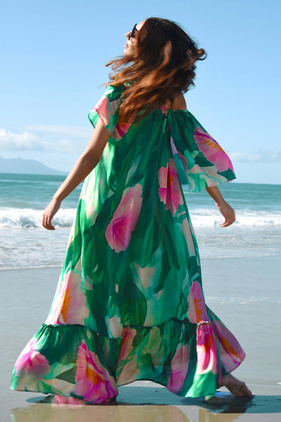 COOPER -BLOSSOM IN STYLE DRESS - GREEN FLORAL