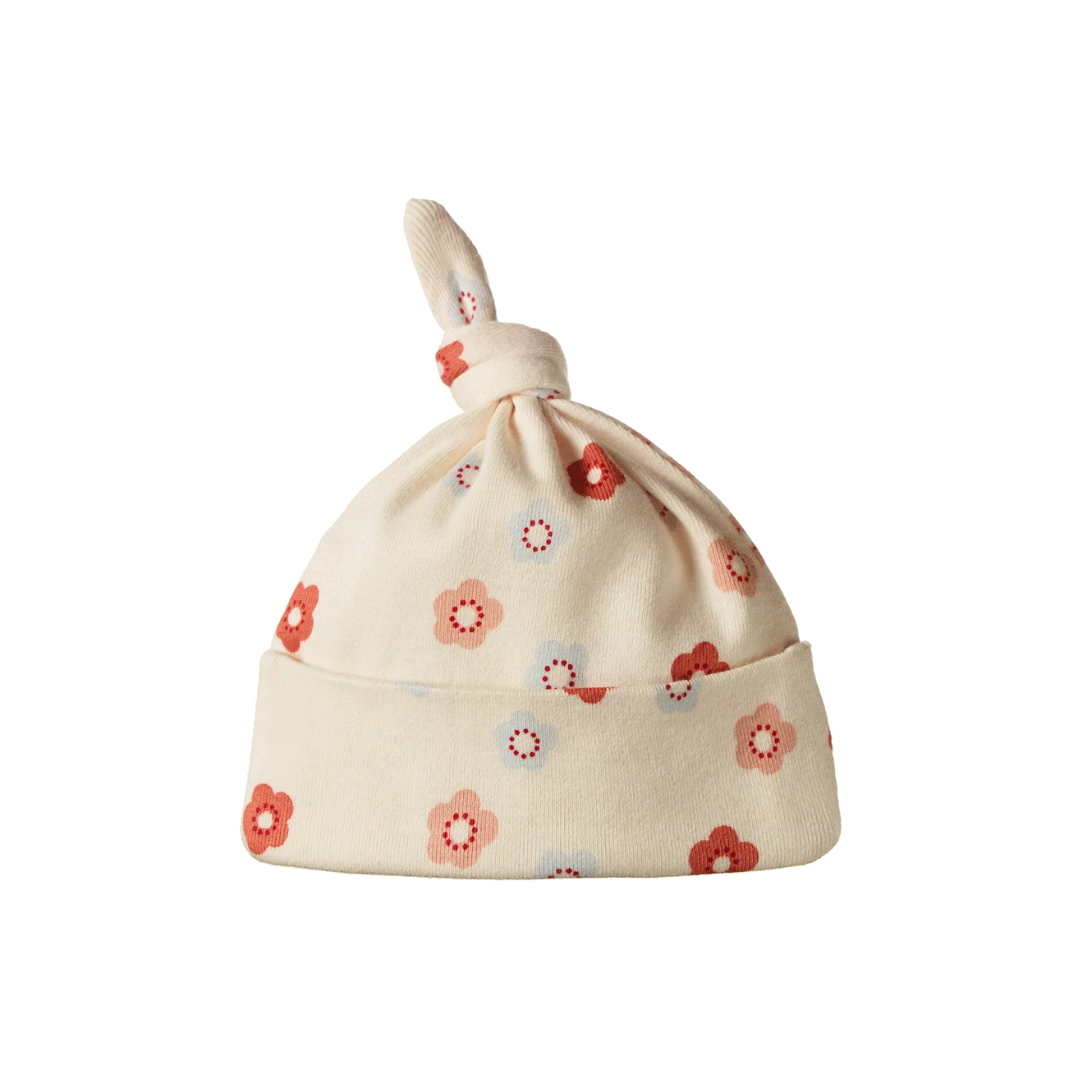 Nature Baby - Cotton Knotted Beanie - PETITE FLORA STAMP PRINT