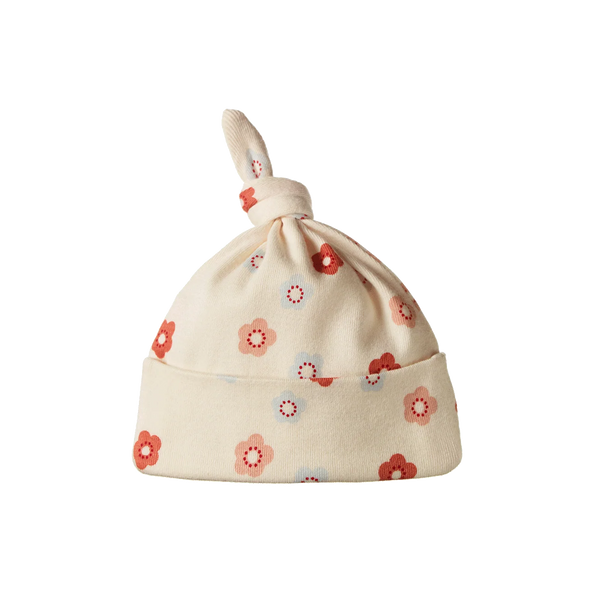 Nature Baby - Cotton Knotted Beanie - PETITE FLORA STAMP PRINT