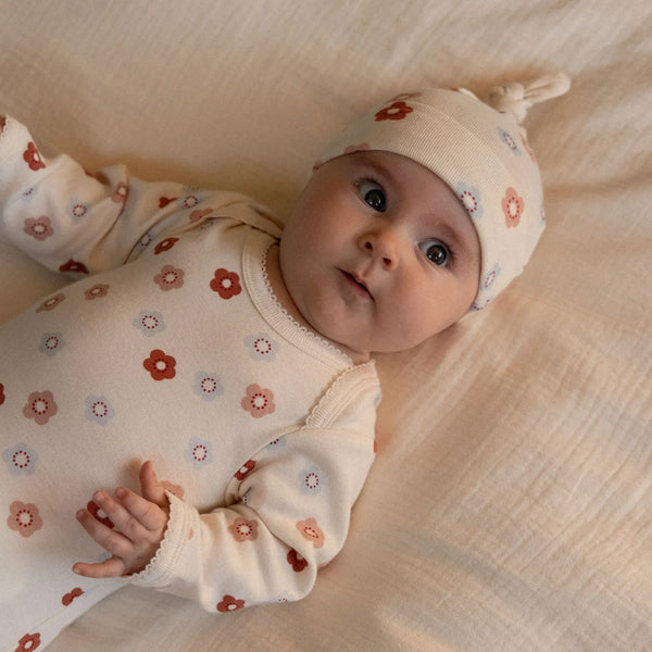 Nature Baby - Cotton Knotted Beanie - PETITE FLORA STAMP PRINT