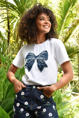 COOP - SIMPLY BOWTIFUL T-SHIRT - WHITE & DENIM