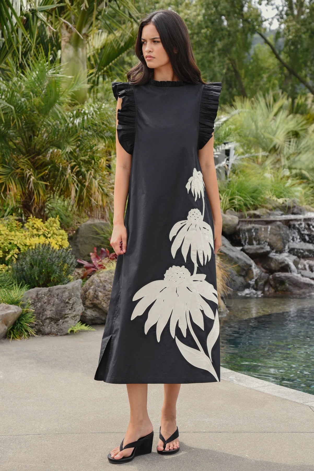 COOP - THREE-MENDOUS BLOOMS DRESS - BLACK & CREAM