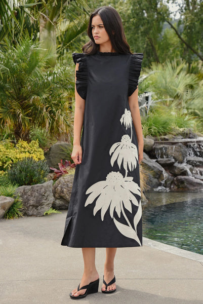 COOP - THREE-MENDOUS BLOOMS DRESS - BLACK & CREAM