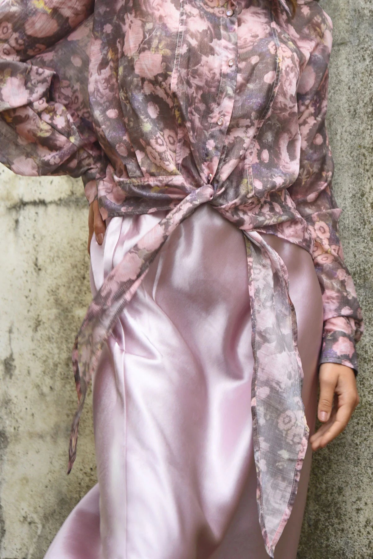 COOP - TIED & TESTED BLOUSE - PINK & GREY