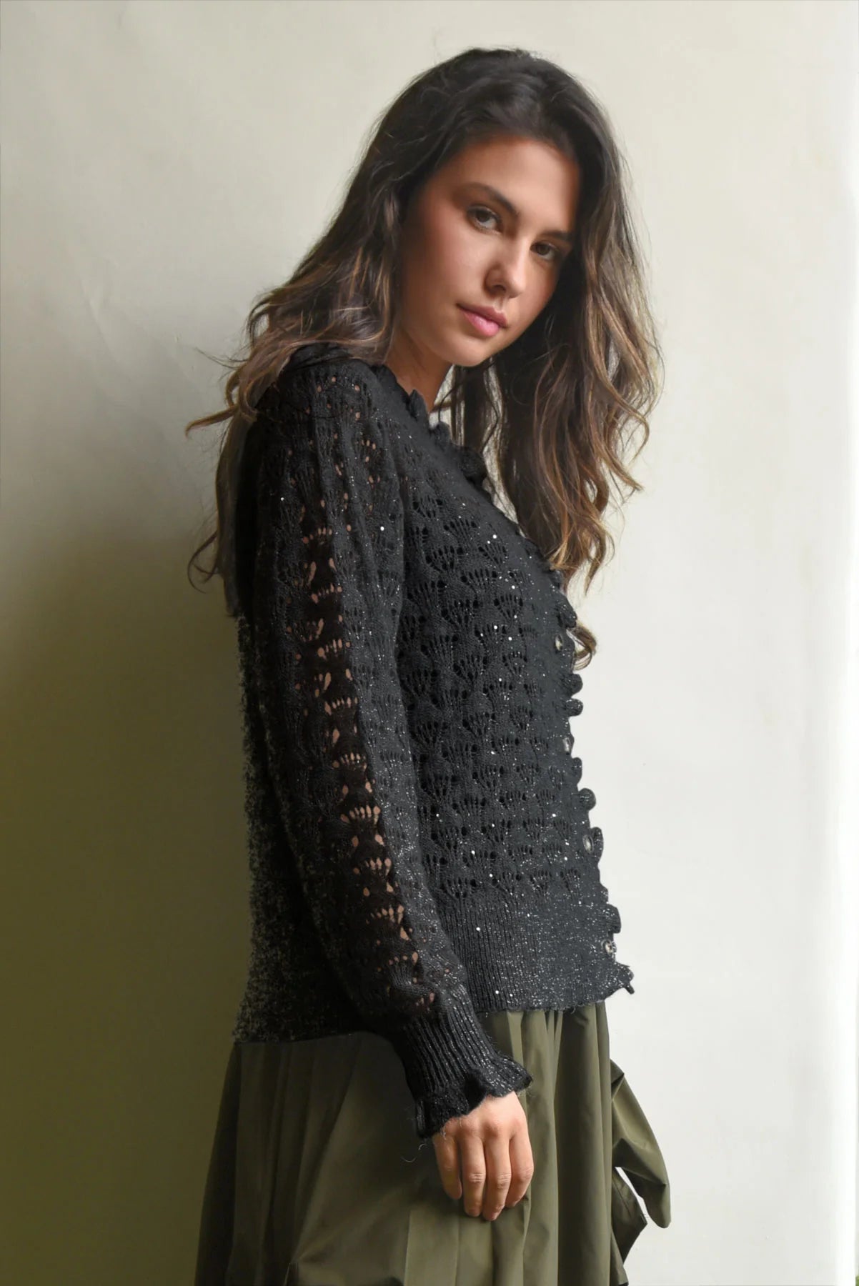 COOP - RUFFLE UP CARDIGAN - BLACK