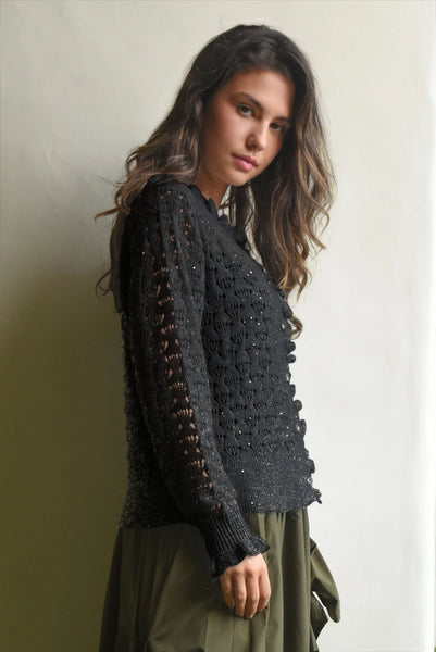 COOP - RUFFLE UP CARDIGAN - BLACK