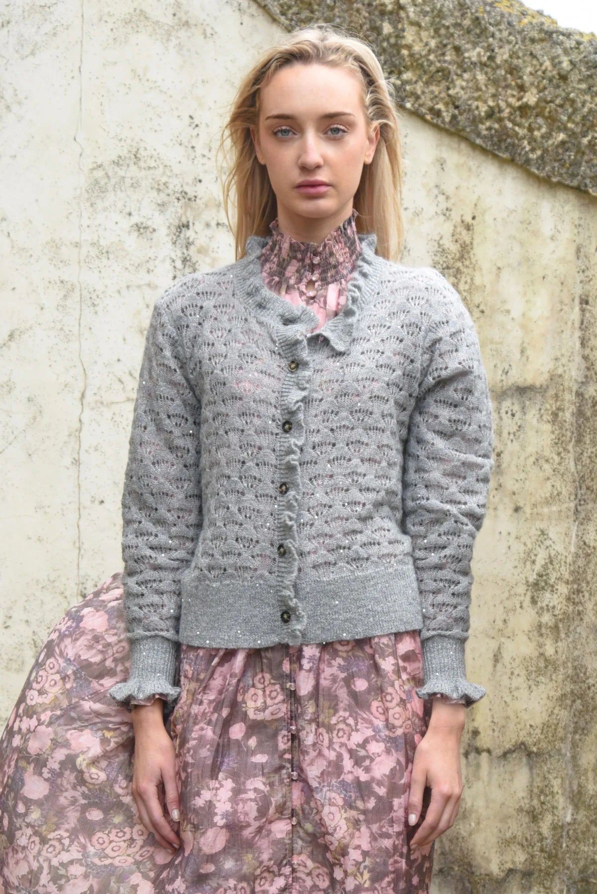 COOP - RUFFLE UP CARDIGAN - GREY