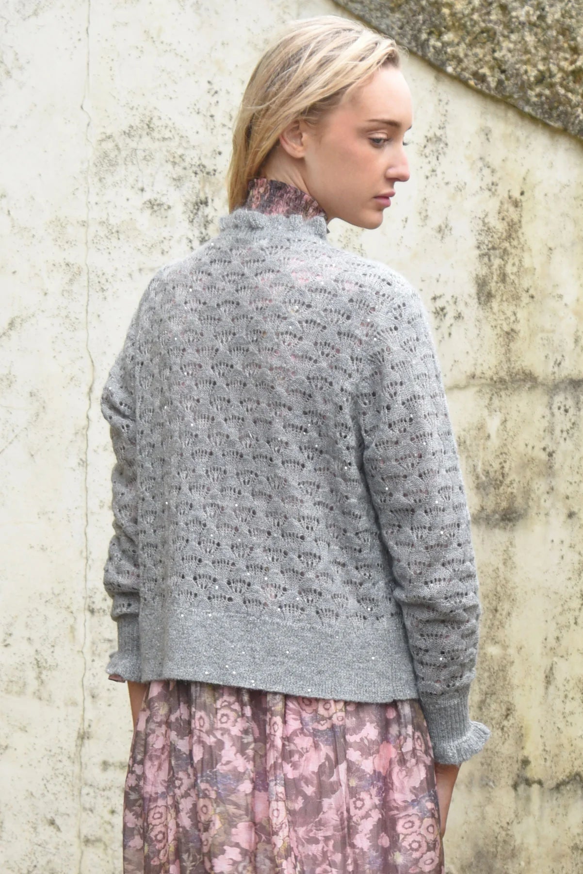 COOP - RUFFLE UP CARDIGAN - GREY