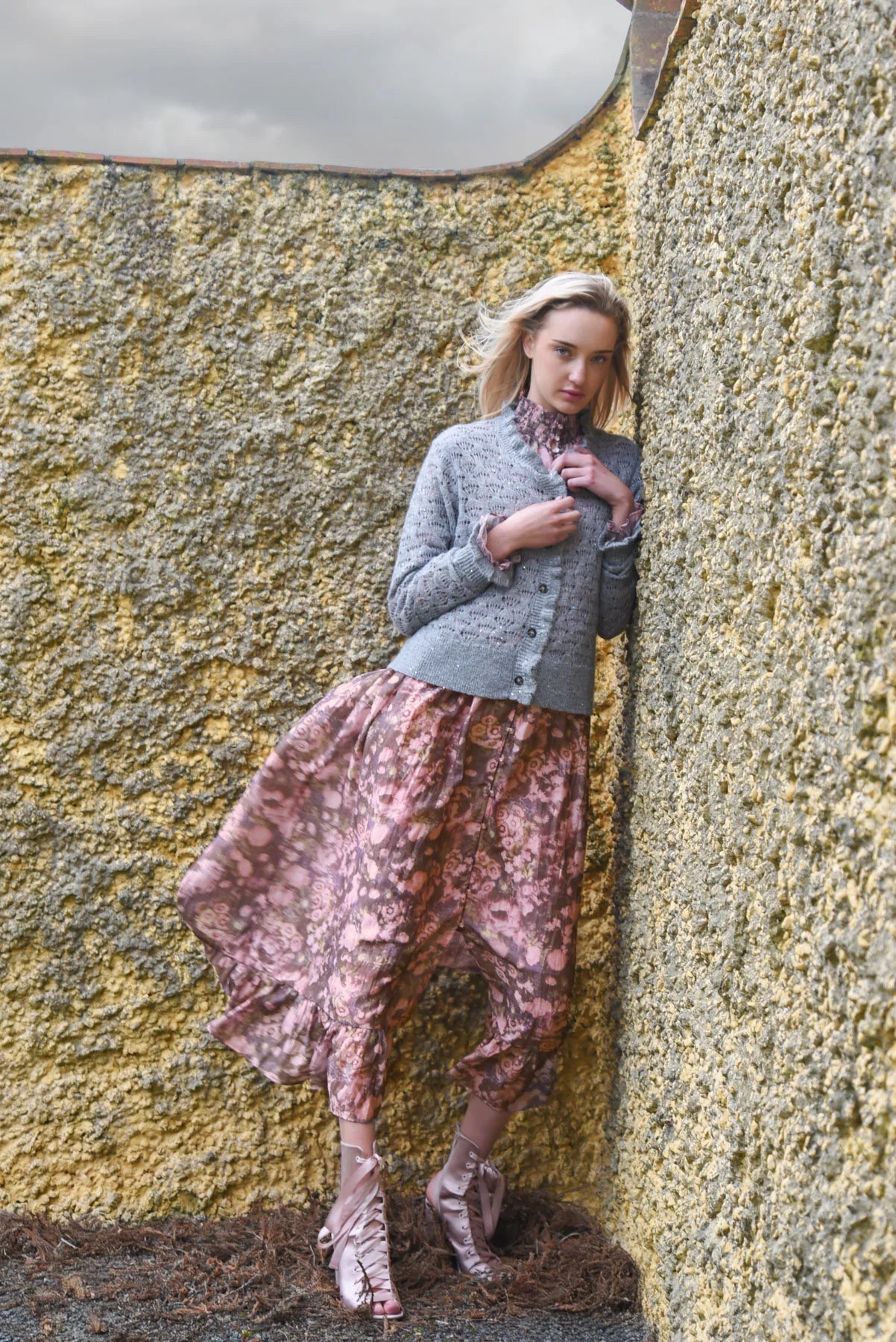COOP - RUFFLE UP CARDIGAN - GREY