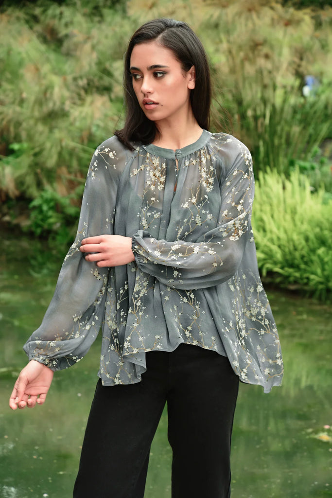 CURATE - FLARE ENOUGH BLOUSE - GREY FLORAL