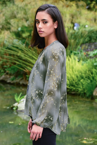 CURATE - FLARE ENOUGH BLOUSE - GREY FLORAL