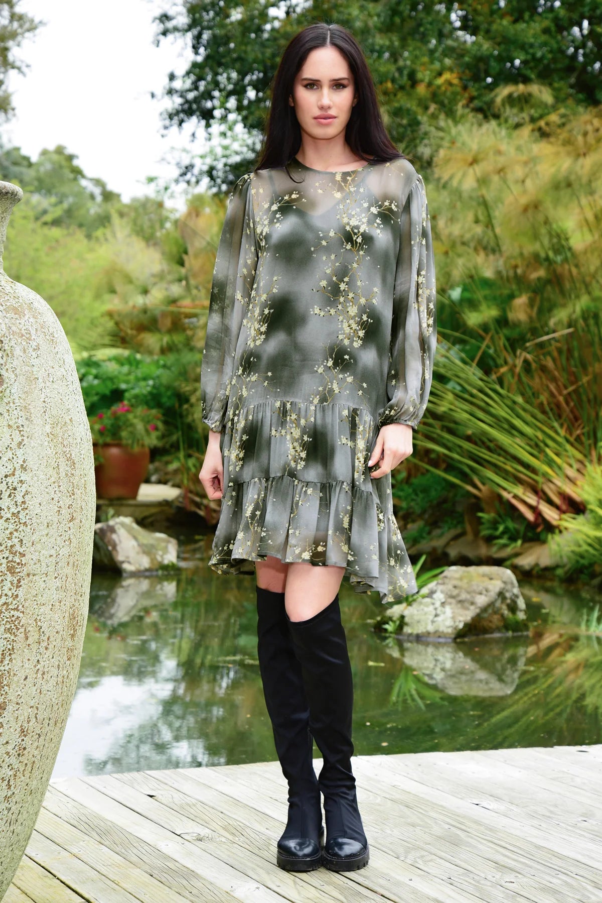 CURATE - TIER MY HEART DRESS - GREY FLORAL