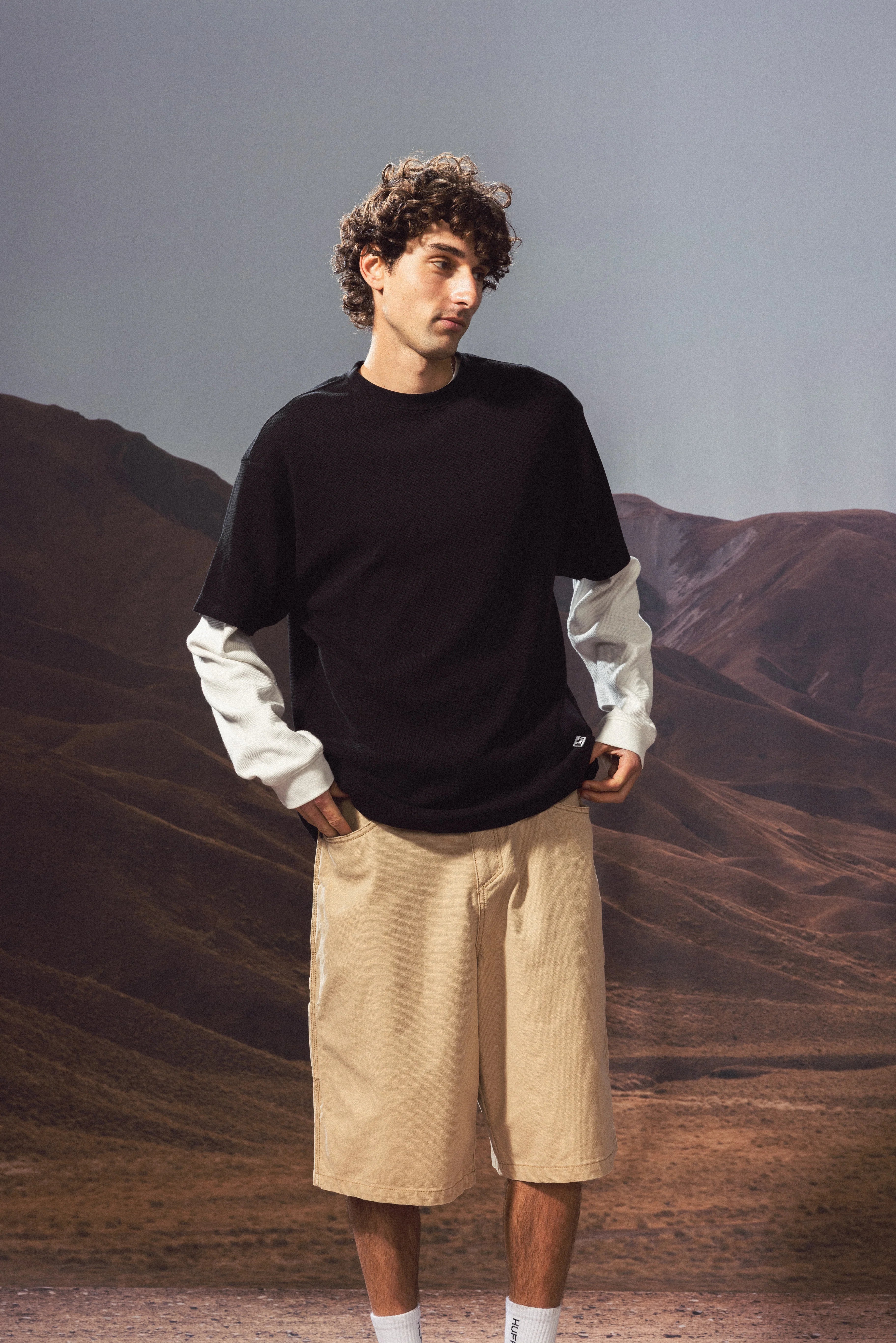 HUFFER WAFFLE TEE  - WASHED BLACK