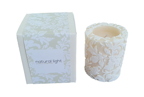 Natural Light - Damask Leaf 4" Recessed Pillar - Ivory & White