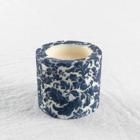 Natural Light - Damask Leaf 4" Recessed Pillar - Blue & White