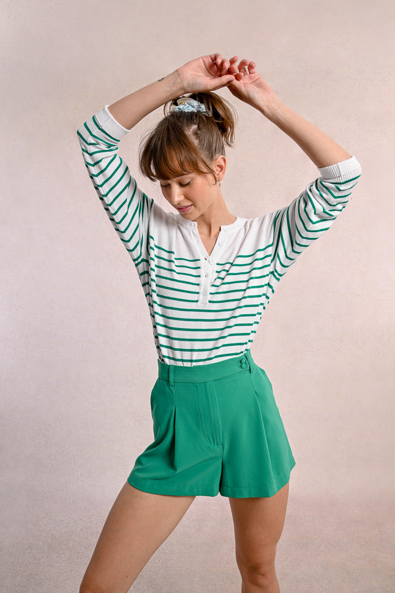 MOLLY BRAKEN - LADIES KNITTED SWEATER - WHITE/GREEN