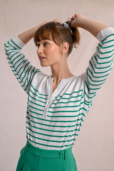 MOLLY BRAKEN - LADIES KNITTED SWEATER - WHITE/GREEN