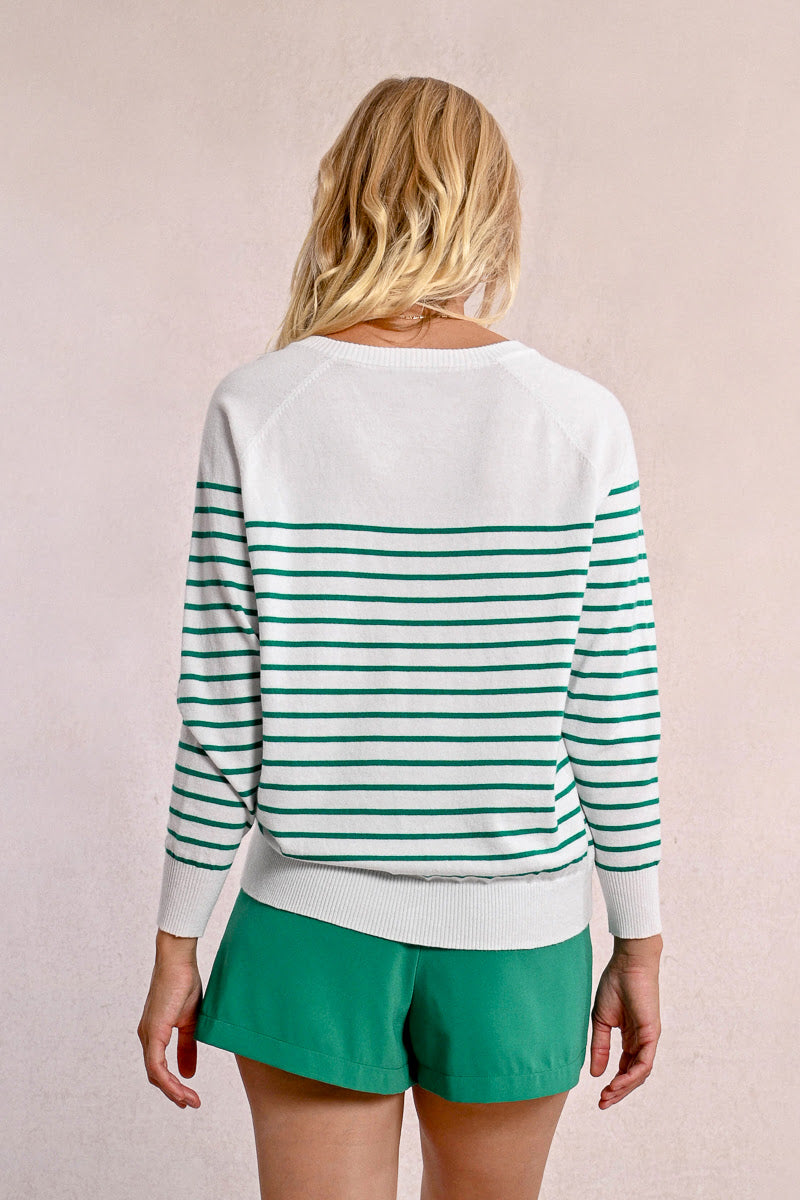 MOLLY BRAKEN - LADIES KNITTED SWEATER - WHITE/GREEN
