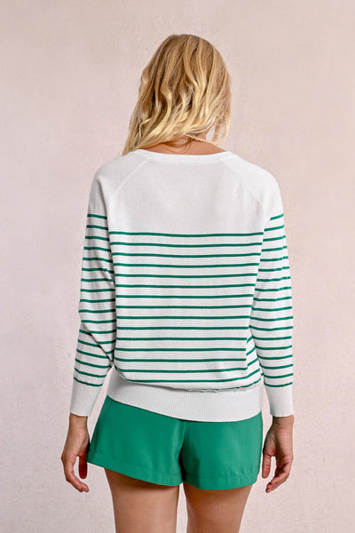 MOLLY BRAKEN - LADIES KNITTED SWEATER - WHITE/GREEN