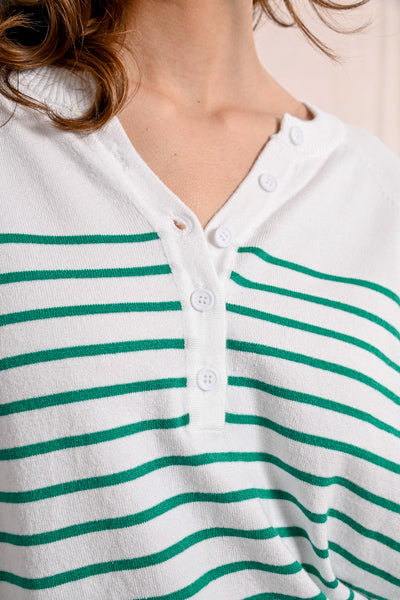 MOLLY BRAKEN - LADIES KNITTED SWEATER - WHITE/GREEN