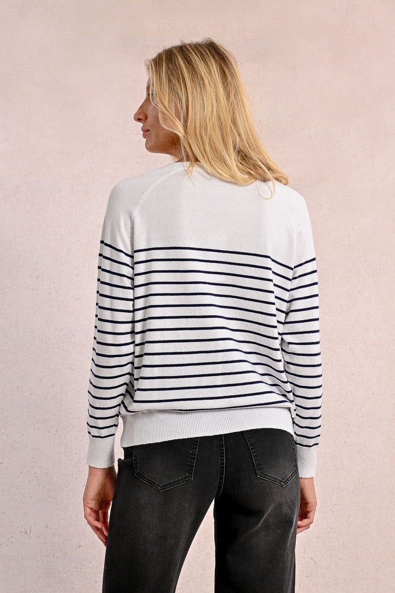 MOLLY BRAKEN - LADIES KNITTED SWEATER - WHITE/NAVY