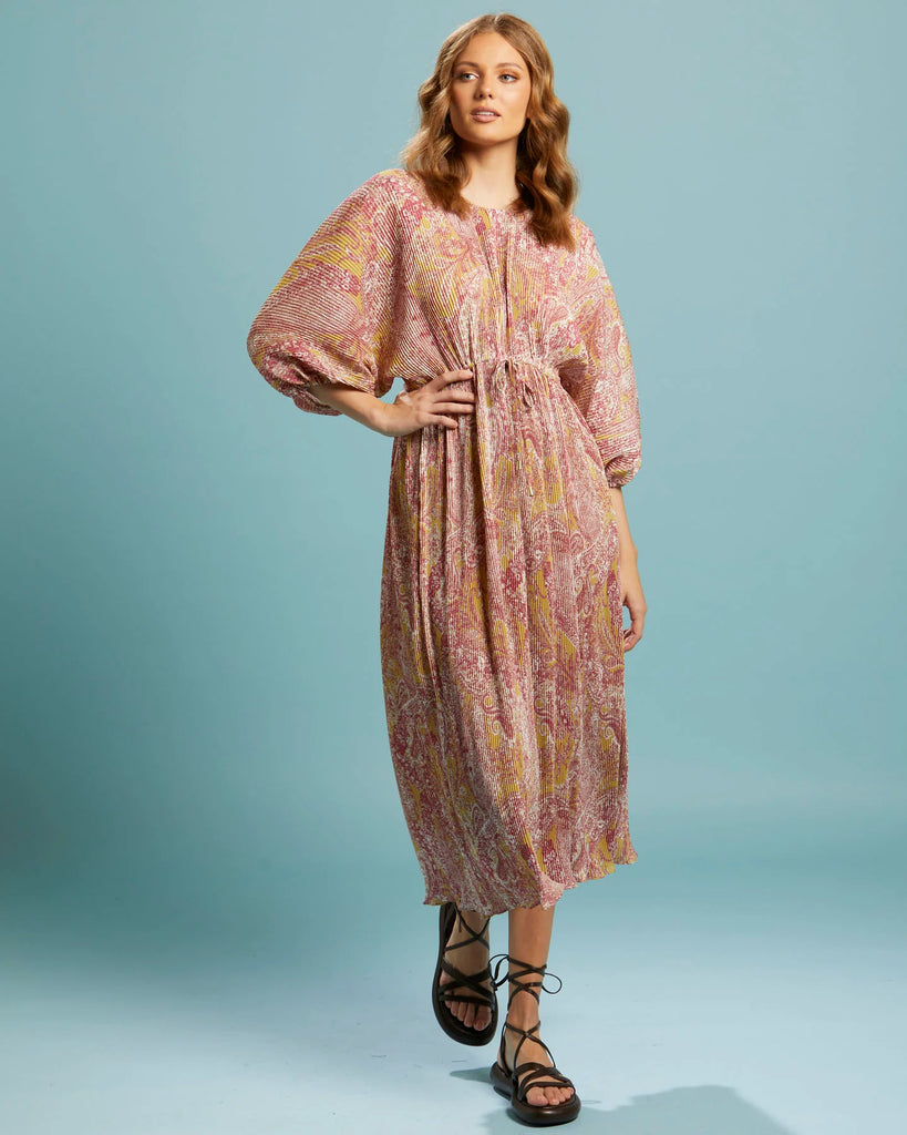 Fate + Becker - First Move Pleated Midi Dress - Golden Paisley