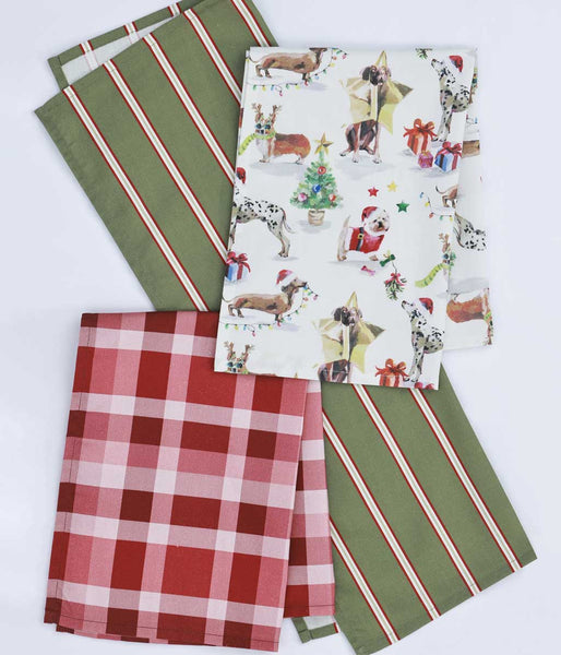 MM Linen - FELIZ NAVIDOG TEA TOWEL SET OF 3