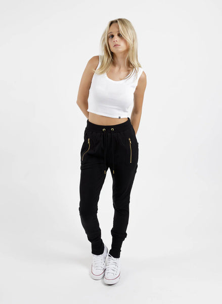 FEDERATION Escape Trackies -  BLACK w GOLD ZIPS