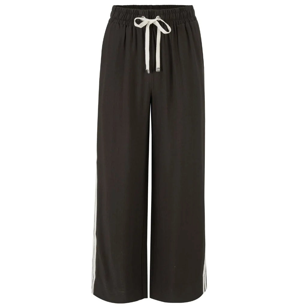 MOKE - INDIANA WOMENS WIDE LEG PANTS - DARK CHOCOLATE w CREAM