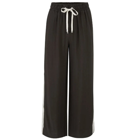 MOKE - INDIANA WOMENS WIDE LEG PANTS - DARK CHOCOLATE w CREAM