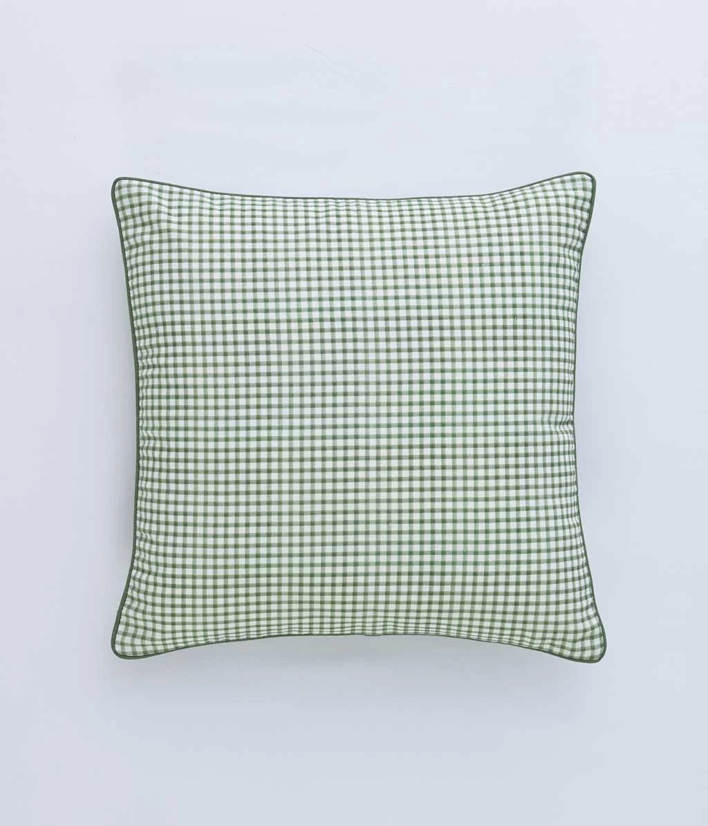 MM Linen GINGHAM CUSHION - GREEN 50X50
