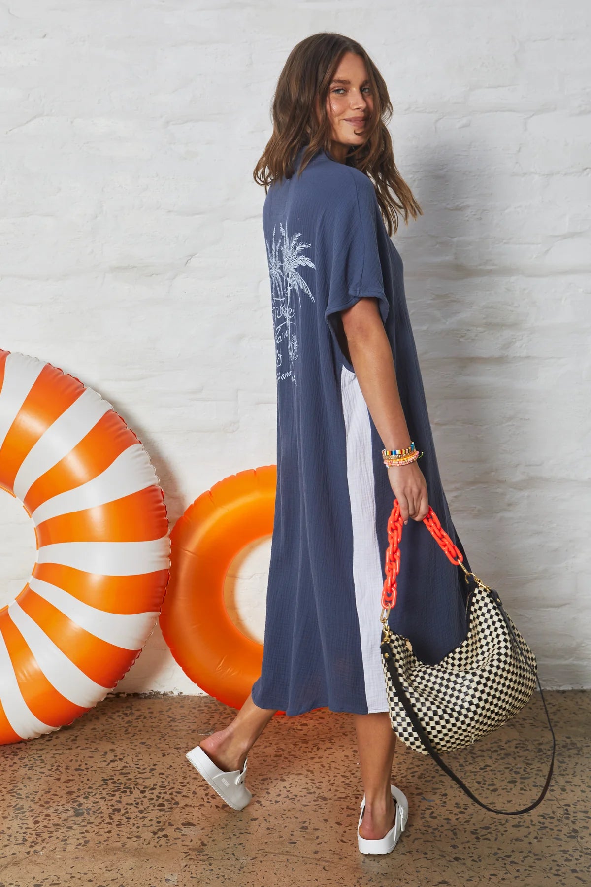 HAMMILL & CO - KAFTAN BEACH DRESS - NAVY/WHITE