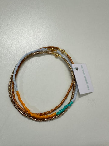 Templestones Pale Blue, Squash + Turquoise Stacked Beaded Bracelets 153