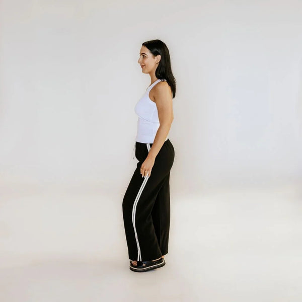 MOKE - INDIANA WOMENS WIDE LEG PANTS - BLACK w CREAM