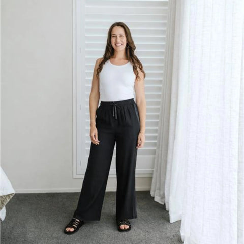 MOKE - INDIANA WOMEN'S WIDE LEG PANT - BLACK w BLACK STRIPE