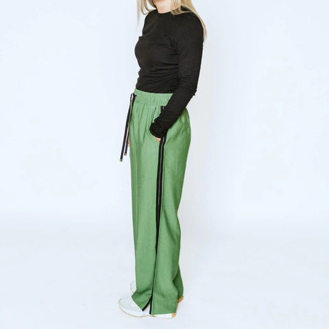 MOKE - INDIANA WIDE LEG PANTS - DILL w BLACK STRIPE