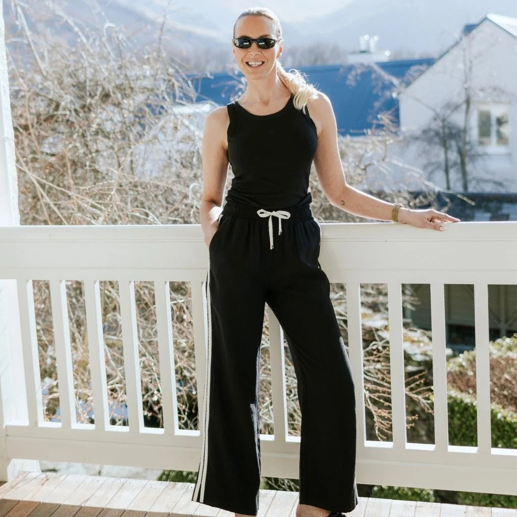MOKE - INDIANA WOMENS WIDE LEG PANTS - BLACK w CREAM