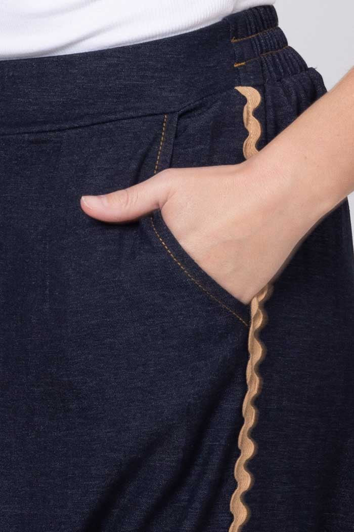 Honey Denim NATE DARK DENIM PANT - CARAMEL RIC RAC