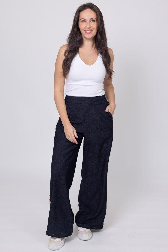 Honey Denim NATE DARK DENIM PANT - CARAMEL RIC RAC