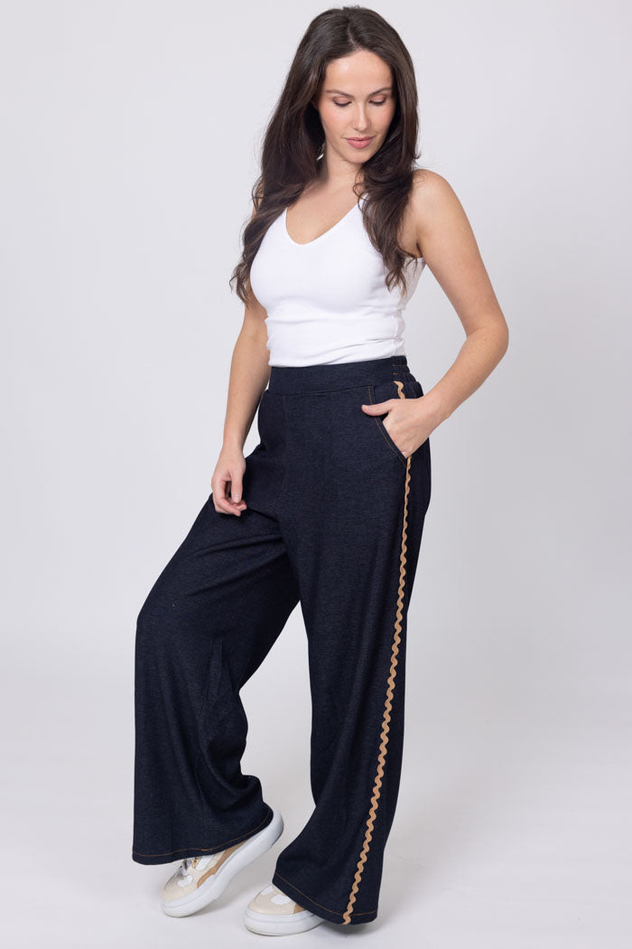 Honey Denim NATE DARK DENIM PANT - CARAMEL RIC RAC