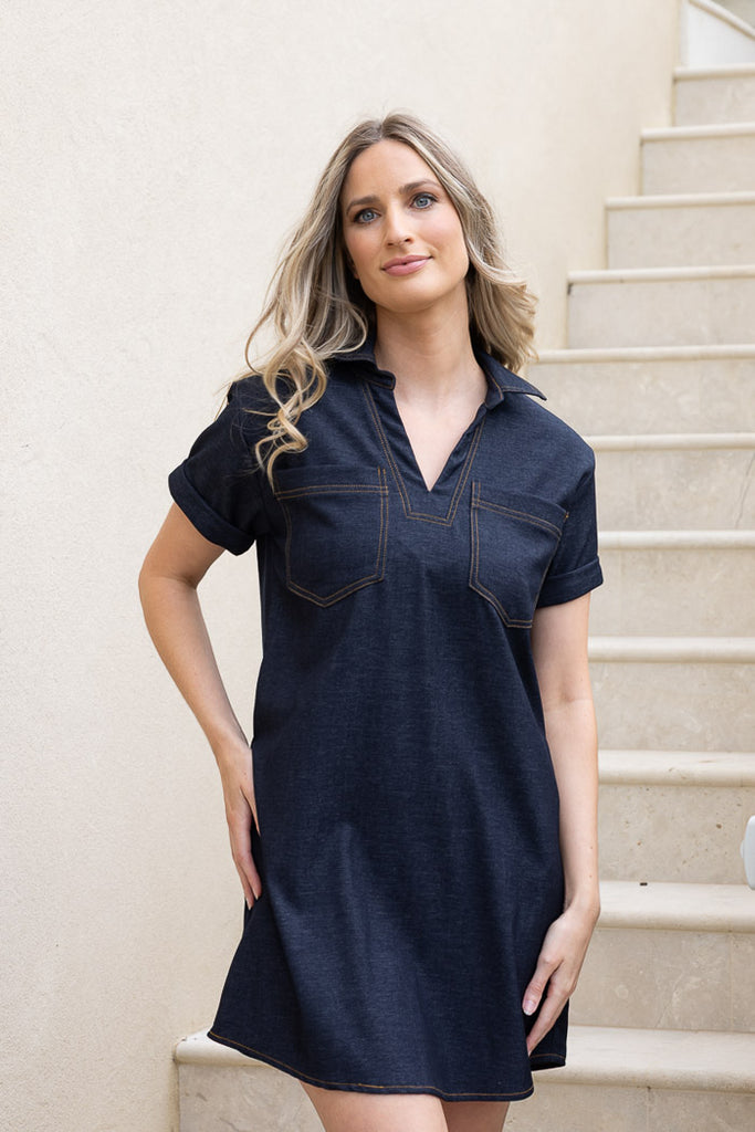 HONEY DENIM - ABBY DARK DENIM MINI DRESS