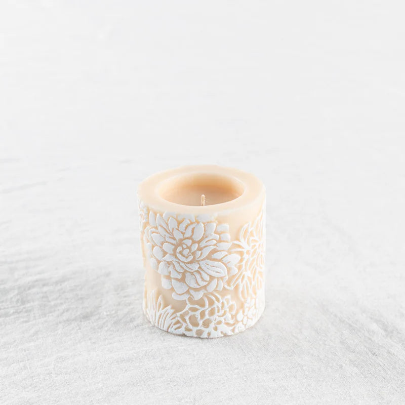 Natural Light - Japanese Chrysanthemum 3" Recessed Pillar - Ivory & White