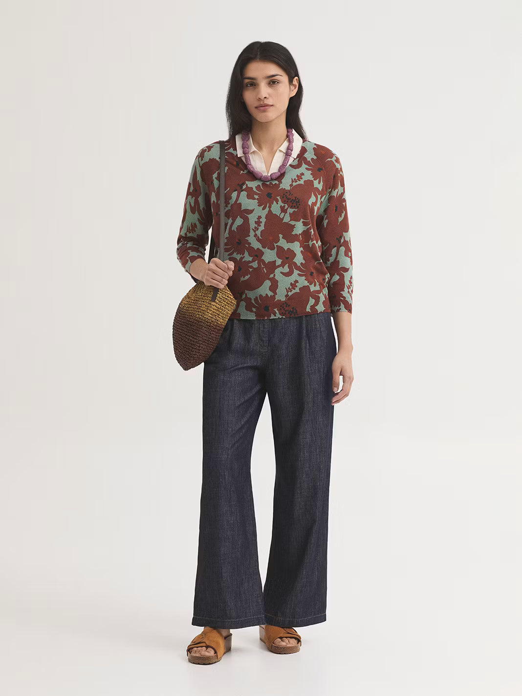 NICE THINGS - SWEATER - PENELOPE FLOWERS AQUA/BROWN